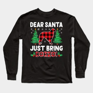 Dear Santa Just Bring Buffalo Plaid Dog Borzoi Xmas Long Sleeve T-Shirt